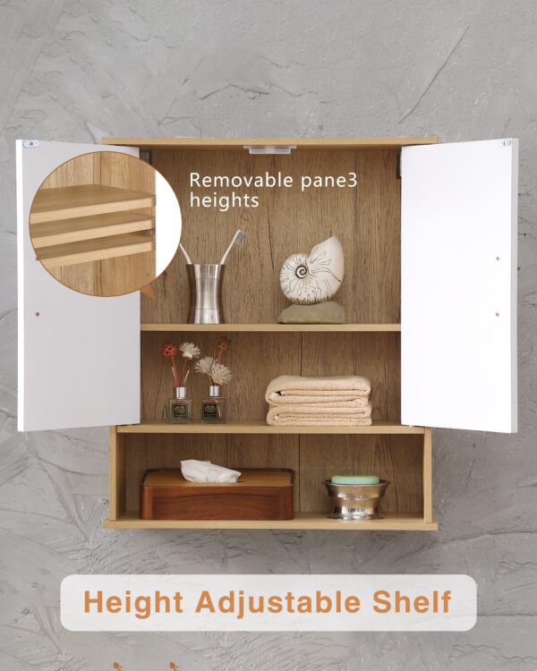 6a4d7c5736924efea2dffcd36a8ee935_2f829e1f8a99ca0f2366f7dd61c00fb4 Bathroom Wall Cabinet with Double - Door, Bottom Shelf, Wavy - Patterned Doors, Adjustable Inner Shelf, Easy Installation, White & Natural Wood