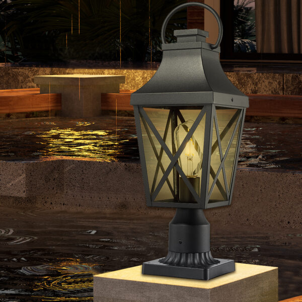 Outdoor Post Light,Lamp Post Light Fixture,Post Lantern with Pier Mount Base,Textured Black,20.3in,Suitable for Gardens, Yards or Entrances (1 pack)