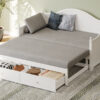 Twin Size Wood Daybed Extended Bed with Storage Drawers Wooden Sofa Bed for Living Room Guest Room, White