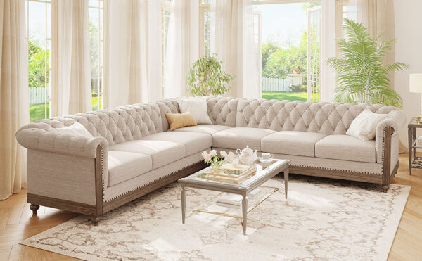 Mirod Comfy Large Sectional Sofa with Wooden Legs, Retro Style for Living Room