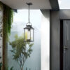 Outdoor Pendant Lights for Porch, Black Exterior Chandelier for Gazebo, Modern Outside Hanging Lanterns Outdoor Ceiling Light Fixture with Ribbed Glass for House Patio, Anti-Rust Waterproof (1 pack)