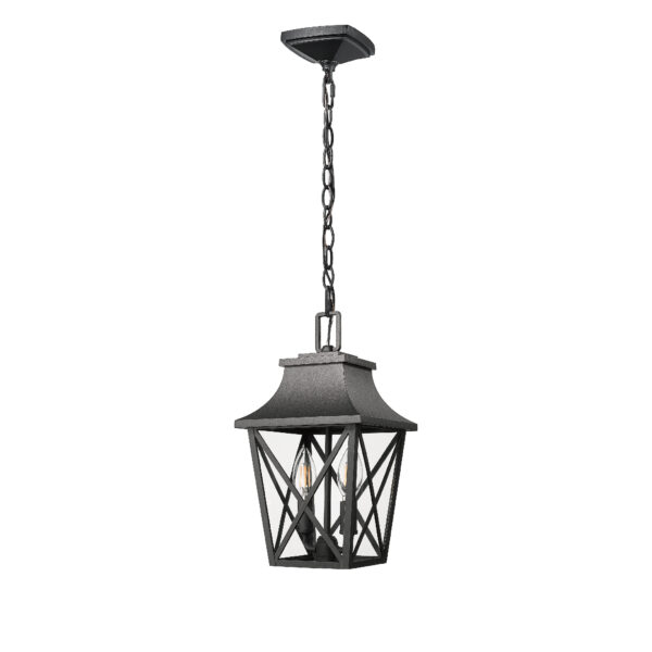 Outdoor Pendant Light Fixture, Black Farmhouse Outdoor Pendant Lights for Porch with Clear Glass, Modern Rectangular Exterior Hanging Lantern Light Fixtures (1 pack)