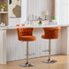 COOLMORE Velvet Bar Stool Set of 2, Adjustable Swivel Bar Stools with Silver Plated Metal Leg, Chrome Nailhead, Counter Height Chair for Kitchen,Dining Room