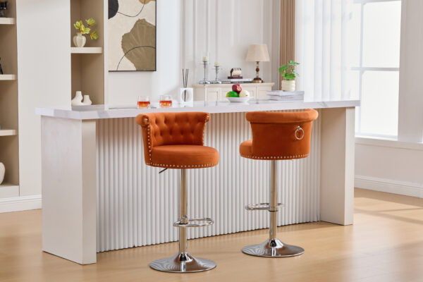 COOLMORE Velvet Bar Stool Set of 2, Adjustable Swivel Bar Stools with Silver Plated Metal Leg, Chrome Nailhead, Counter Height Chair for Kitchen,Dining Room