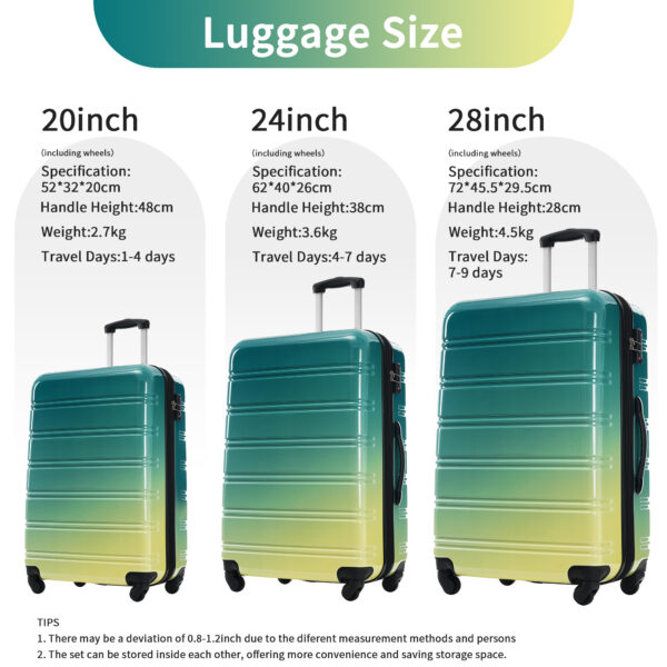 Hardshell Luggage Sets 3 Piece Gradient Color Expandable Suitcase with Spinner Wheels and TSA Lock Lightweight 20" 24" 28" Available,Green+Yellow