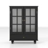 Minimalist Black Buffet Cabinet with Double Glass Doors and Drawer, Modern Wooden Storage Sideboard Cupboard for Living room, Dining Room Hallway Entryway(Black)