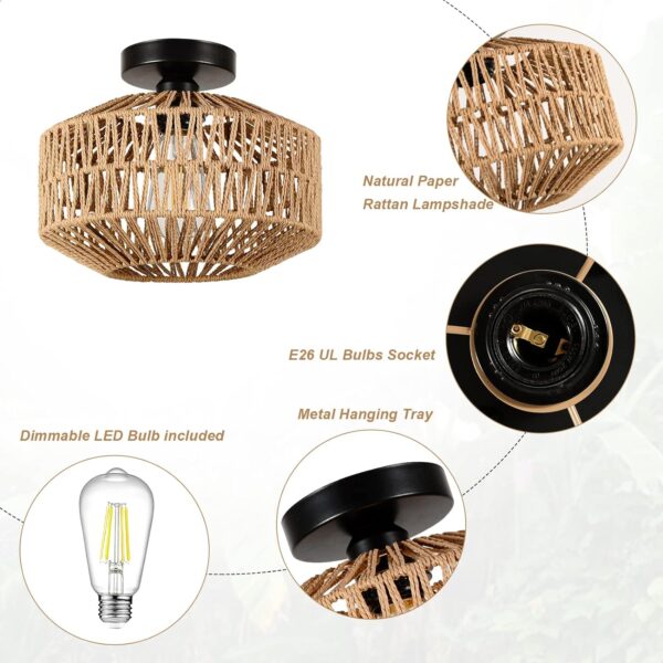 6cde025aeccf47468da4ade551952e93_7042c97e51ff6e8cc92e602953f50c26 Boho Light Fixtures Ceiling Mount,Mini Rattan Chandelier Light Fixture with Dimmable LED Bulb,Hand Woven Ceiling Light Fixtures Flush Mount for Hallway Bedroom Kitchen Entryway Living Room