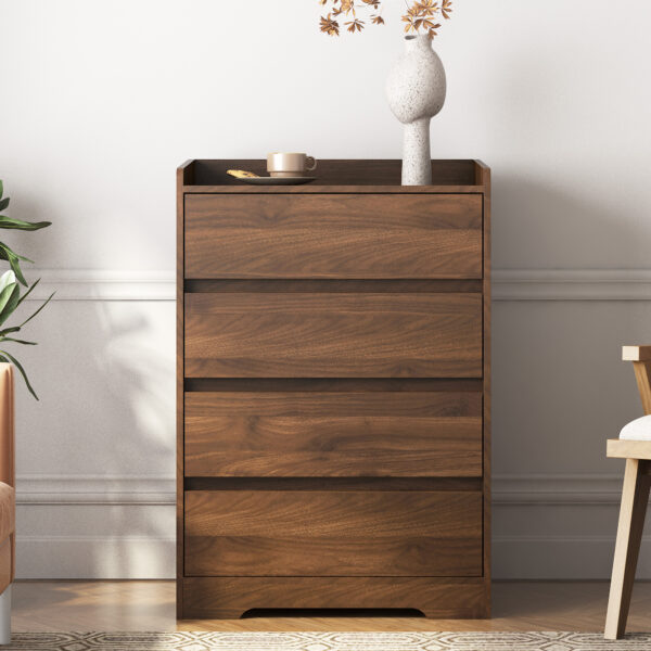 4 Drawer Dresser, Chest of Drawers Without Handle,Dresser for Bedroom 100% Waterproof, Modern Wooden Cabinet with Sturdy Frame for Living Room, Entryway, Bedroom, Hallway, Office