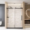 Frameless Single sliding shower door  60 "W x 76" H, 1/4 "(6 mm) Clear Tempered Glass, Explosion Proof Film, Stainless Steel Handle Square Tube Track ,Matte Black