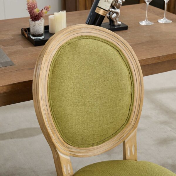 A&A Furniture,French Style Solid Wood Frame Antique Painting Linen Fabric Back Dining Chair,Set of 2,SW1845OL,Olive Green