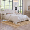 Upholstered Platform Bed with Saddle Curved Headboard and Diamond Tufted Details, Queen, Beige