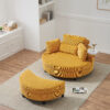 51-inch beige corduroy sofa with two throw pillows and a waist pillow with an extra tray for comfortable seating suitable for small apartment bedroom space
