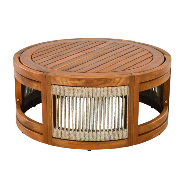 6e32399821724fb28217fe5ef9307fb9_bdd8704179890b212fadfdf583ebf83a 27.95" Acacia Wood Outdoor Coffee Table - Handwoven Rope Accent Boho Patio Table with All-Weather Durability