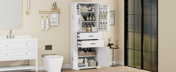 Storage Cabinet with Multi-Functional Storage Space for Kitchen/Bathroom/Dining Room/Living Room , 2 Drawers with Slide Rails, Adjustable Shelf, White