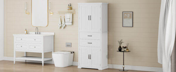 Storage Cabinet with Multi-Functional Storage Space for Kitchen/Bathroom/Dining Room/Living Room , 2 Drawers with Slide Rails, Adjustable Shelf, White