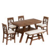 TOPMAX 6-Piece Wood Counter Height Dining Table Set with Storage Shelf, Kitchen Table Set with Bench and 4 Chairs,Rustic Style, Walnut+Beige Cushion (old sku: SH000257AAD)