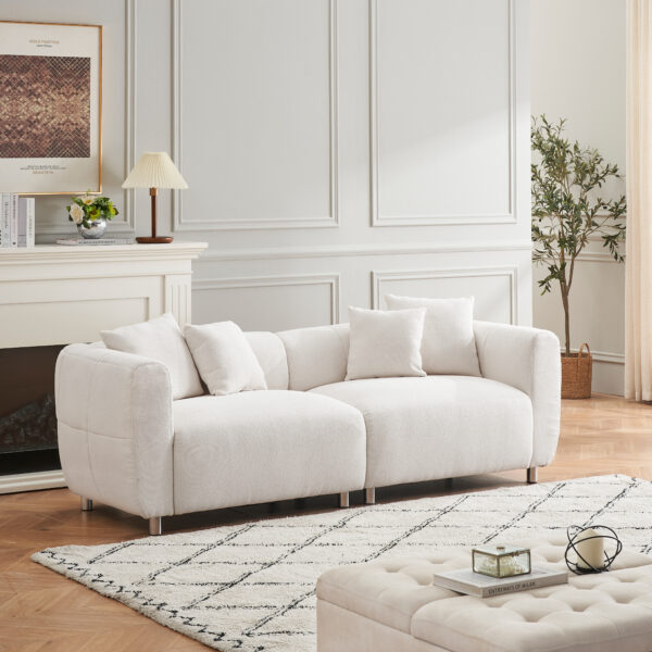 6faacee703fc4a0a8dc07acad144623a_ca6de33cb5ceeaf63d054084c12dc2a6 89 inch Sofa for Living Room, Fashion Sofa with Metal Legs, 3 Seater Sofa, Solid Wood Frame Couch with 4Pillows, for Apartment Office Living Room - White