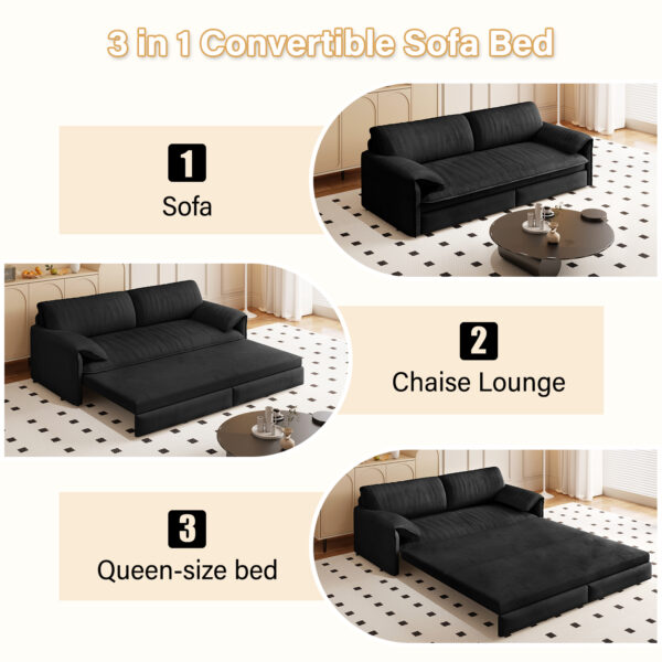 66" Queen Pull Out Sofa Bed, 3-in-1 Convertible Sleeper Sofa with Side Storage,Multi-Functional Velvet Loveseat Bed for Living Room,Bedroom,Apartment,Office.(Old Sku:W1885P154638/W1885P214784)