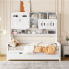 Twin Size Wooden Daybed With Twin Size Trundle, and All-in-One Cabinet and Shelf, White