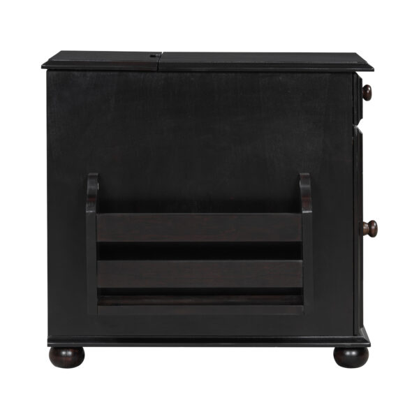 U-Can Vintage End Table Flip Top Side Table with USB Ports, One Multifunctional Drawer with cup holders, Sofa Couch Table with Bookshelf for Living room and Small Space