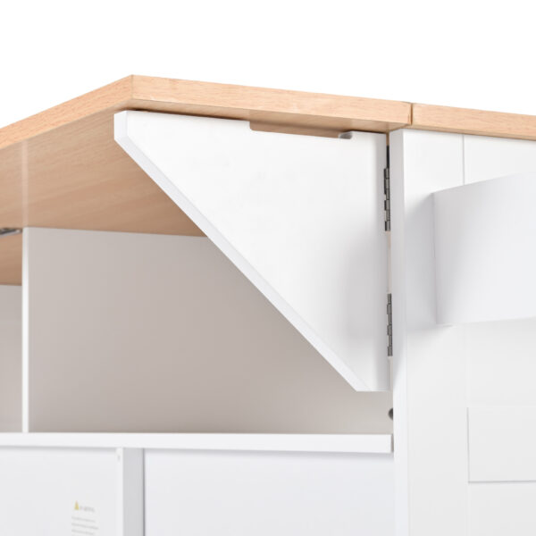 K&K 55.7'' Large Kitchen Island with 2 Drop Leaf,, Rolling Kitchen Cart on 5 Wheels with Power Outlet, Folding Storage Dining Table with Spice & Towel Rack , 3 Drawers, for Kitchen, Dining Room,White