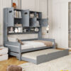 Twin Size Wooden Daybed With Twin Size Trundle, and All-in-One Cabinet and Shelf, Gray
