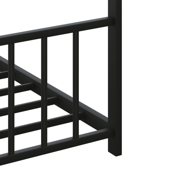 Full size children's bed frame with LED light strips, roof-shaped iron frame bed, Black,78.5" L x 55.9" W x 58.4" H.