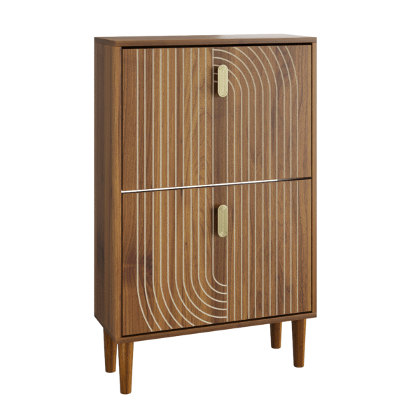 Shoe Storage Cabinet with 2 Flip Drawers,Free standing Shoe  Cabinet with Metal Handles for Entryway,Shoe Rack Cabinet with line groove design,23.6"W