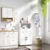 Bathroom Wall Cabinet with Double - Door, Bottom Shelf, Wavy - Patterned Doors, Adjustable Inner Shelf, Easy Installation, White & Natural Wood