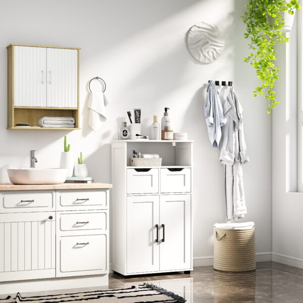 728808896ec8409fa1ea1476a9614f75_26599b5990c42520f323ac086f2381a7 Bathroom Wall Cabinet with Double - Door, Bottom Shelf, Wavy - Patterned Doors, Adjustable Inner Shelf, Easy Installation, White & Natural Wood