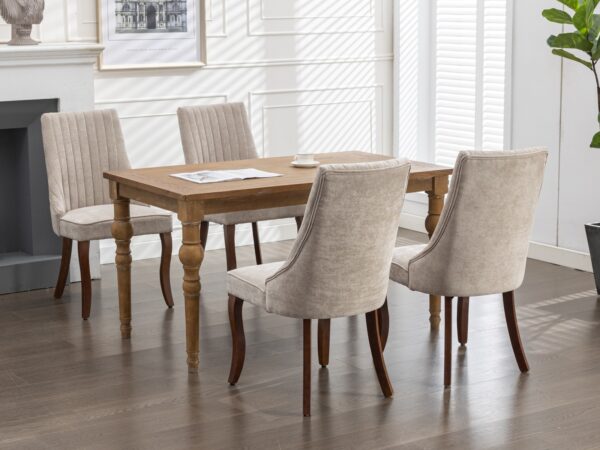 Rayon Cloth Flocking Linen Dining Chairs Channel Kitchen Dinner Chair Comfy Fabric Upholstered Accent Chair for Dining Room with Curved Solid Wood Legs,Set of 2 (Beige), SW1847BG