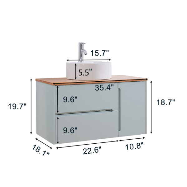 72bd310eeb9c49e8b7c0dbb72bfec6d6_3304bf2153bb0f83a3e15f24f24938c9 36-Inch Double Drawer + Single Door Wall-Mounted Bathroom Vanity .Blue Cabinet + Solid Wood Natural Top,Round Art Ceramic Sink Modern Minimalist Design,For Bathroom