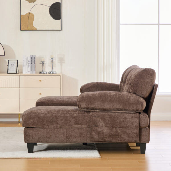 U-shaped Sectional Sofa 103.5" Chenille Fabric Couch with Dual Chaise Lounges, Storage Pockets and Armrest Pillows for Living Room, Brown
