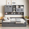 Full Size Wooden Daybed With Twin Size Trundle, and All-in-One Cabinet and Shelf, Gray