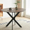 42.1"BLACK AND WOOD COLOR Table Mid-century Dining Table for 4-6 people With Round Mdf Table Top, Pedestal Dining Table, End Table Leisure Coffee Table,cross leg