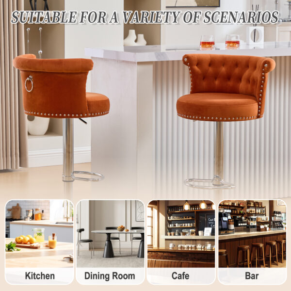 COOLMORE Velvet Bar Stool Set of 2, Adjustable Swivel Bar Stools with Silver Plated Metal Leg, Chrome Nailhead, Counter Height Chair for Kitchen,Dining Room