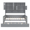 Full Size Wooden Daybed With Twin Size Trundle, and All-in-One Cabinet and Shelf, Gray
