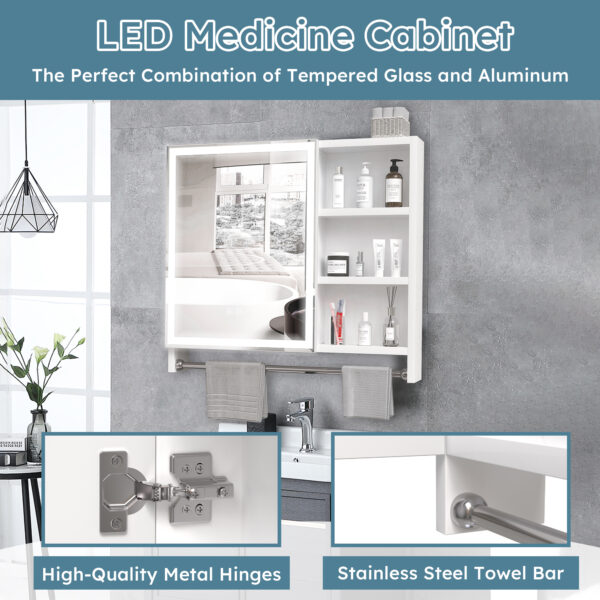 7527ab75ca264ff1a010863b7a975f60_b45f663575d6d6dcb597f7cb3ec51357 Modern 32 x 28 inches Aluminium Bathroom Cabinets, Medicine Cabinets with Mirrors and LED Lights, Bathroom Lockers with Multilevel Storage Compartments and Towel Rails