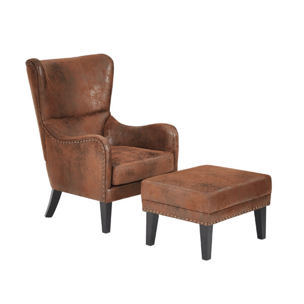 Mirod Hi-back Vintage Distressed Lounge Chair with Ottoman,Classic Tufted Design & Nailhead Trim for Living Room, Study, Bedroom