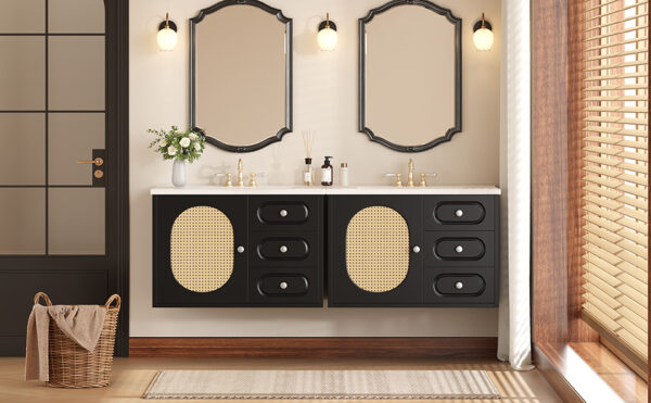 30" Bathroom Vanity with Ceramic Sink, Mid-Century Bathroom Vanity Cabinet with 2 Drawers, Bathroom Vanities Cabinet with Large Storage Space