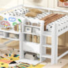 Full Size Low Loft Bed with Built-in Desk,Storage Cabinets and Open Bookcase,Whiteboard for Graffiti,White(ETA:7/8)