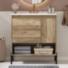 30" Modern Wood Fixture Bathroom Vanity, Bathroom Cabinet with Sliding Drawer, Bathroom Storage Cabinet with Ceramic Basin Sink Top, Single Bathroom Vanities Cabinet with Doors and Open Shelf