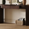 TREXM Entryway Table with Natural Wood Grain Finish, Console Table with Fluted Design, Oval Top and 2 Drawers for Entryway and Living Room (Espresso)