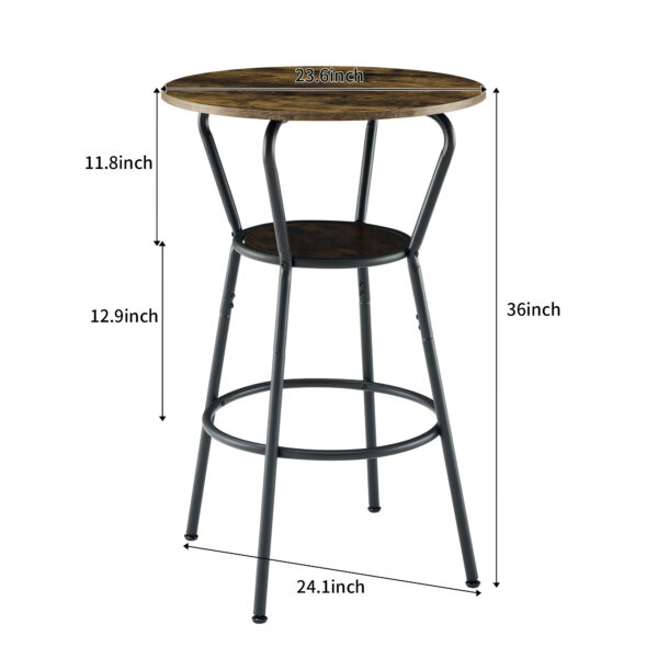76fab9de05084038b66931ea61ff1789_20240305_20e899d723ae8adfaf4506cd7b11eb05 Round bar table and stool set with shelf, upholstered stool with backrest, Rustic Brown, 24.17"W x 24.17"D x 36.02"H