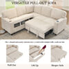 L-Shaped Sectional Sofa Bed with Pull-Out Bed & Storage, 5-Seat Sleeper Couch with USB Charging, Convertible Design for Living Room, Apartment, Corduroy Fabric, Beige