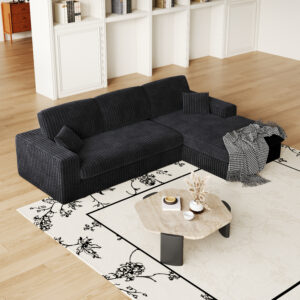 114.5'Modern Corduroy Modular foam Sofa, Recliner Seat reversible Sofa, 2-in-1 Sofa with Recliner and L-Shaped Sofa Combination with Three Cushion Neck Pillow Combination and Two Throw Pillows