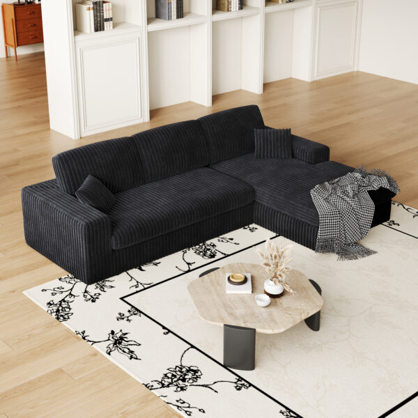 777b7d9d18a943c899d387297966dd03_41b594e9faad2adc9c5cef8bcff1f659 114.5'Modern Corduroy Modular foam Sofa, Recliner Seat reversible Sofa, 2-in-1 Sofa with Recliner and L-Shaped Sofa Combination with Three Cushion Neck Pillow Combination and Two Throw Pillows