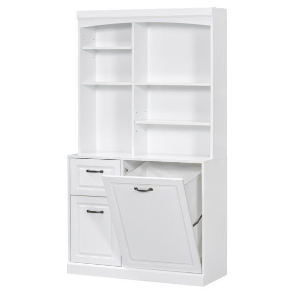 Bathroom Storage Cabinet with Tilt-Out Hamper, 70.9'' Tall Free Standing Organizer with Drawers & Adjustable Shelves, MDF Linen Tower with Steel Handles, White Finish