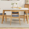 5-Piece Mid-Century Modern Dining Set - Solid Wood Frame Table + 4 Beige Upholstered Chairs(White Oak+Gray)