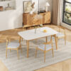 5-Piece Mid-Century Modern Dining Set - Solid Wood Frame Table + 4 Beige Upholstered Chairs(White Oak+Beige)